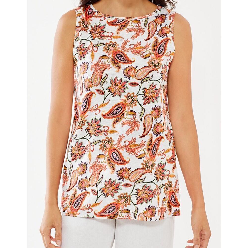 J Jill Love Linen White and Orange Paisley Tank top Womens XSmall - Picture 1 of 5